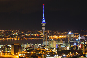 Fototapeta na wymiar Auckland City Night View from Mt Eden, New Zealand