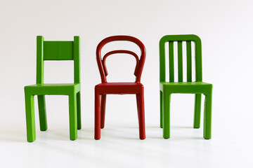 Chairs In Green And Red, Stand Out Concept