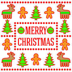 vector illustration of cute cartoon style Christmas characters with Merry Christmas message