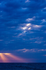 Amazing sea sunset, the sun, waves, clouds
