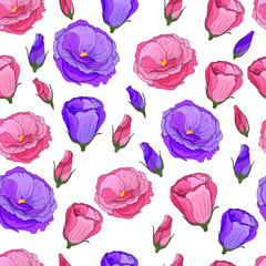 Seamless pattern with beautiful eustoma flowers. Festive floral background for your season design. beautiful flowers.