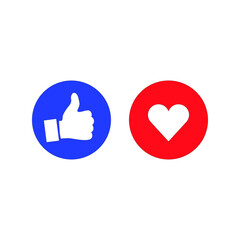 Social media icon, empathetic emoji reactions.Thumbs up and heart. Vector Illustration. EPS 10
