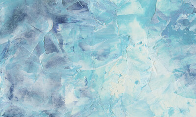 Obraz premium Abstract oil painting. Modern art. Beautiful hand painted image for creative design of posters, cards, invitations, prints, banners, websites, wallpapers, etc. Blue and turquoise colours.