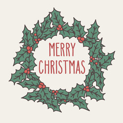 Christmas greetings doodle holly wreath