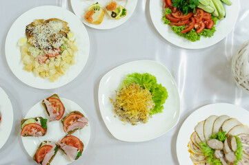 table with different food on it