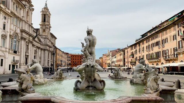 Fontana del Moro (Moor Fountain) is a fountain located in Piazza Navona in Rome. It represents a Moor standing in a conch shell, wrestling with a dolphin