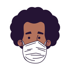 young afro man wearing medical mask head character