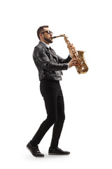 Obraz na płótnie Canvas Young handsome man playing a saxophone
