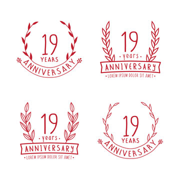 19 years anniversary logo collection. 19th years anniversary celebration hand drawn logotype. Vector and illustration.
