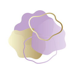 Vector illustration of a modern graphic trendy design element. Dynamic golden, violet, lavender shapes and lines. Gradient abstract banner with flowing liquid shapes. Template for logo design, flyer.