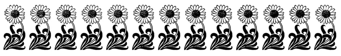 Abstract flower ornament, chapter separator in a book. Illustration of the 19th century. White background.