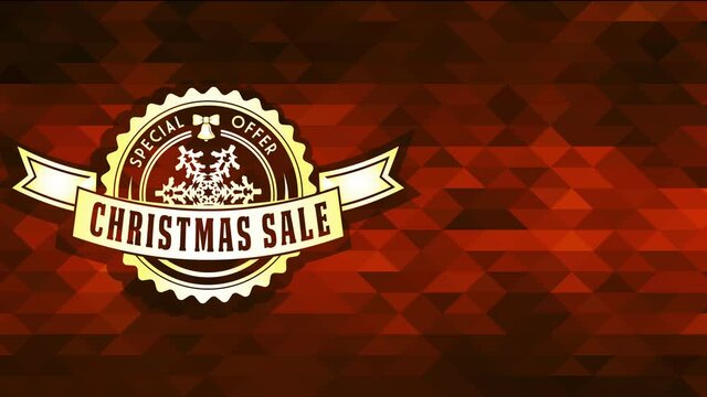 christmas sale special reduce proposal ad with fancy gold rotate mark over ruby polygon texture background