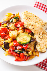 Grilled vegetables and fried chicken breast