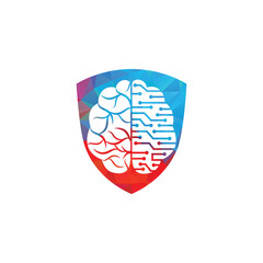Creative brain shield shape logo design. Think idea concept. Brainstorm power thinking brain Logotype icon.	
