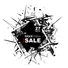 Black Friday Sale inscription abstract explosion design template. Geometric polygon banner