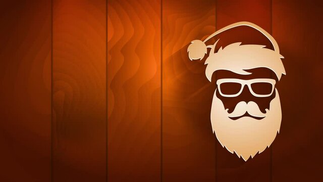 hipster santa claus claus facial wear eyeglasses shining with low key lighting over numeric wooden background