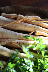 Petersilienwurzeln/Petersilienblätter