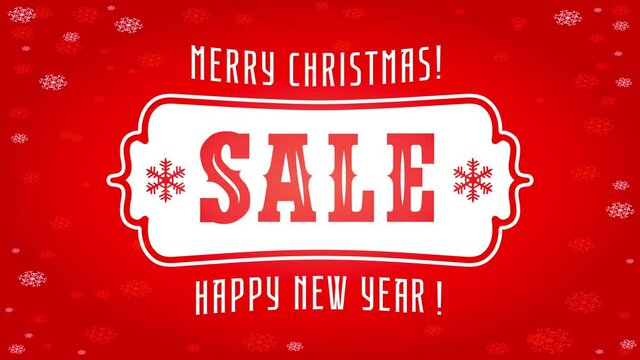 merry christmas and new years sale poster with victorian typography over red background with gradient snowflakes