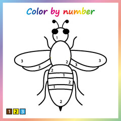 Worksheet for education. painting page, color by numbers.  Game for preschool kids.
