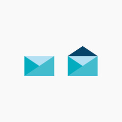 Email icon on blue, bundle symbol flat design