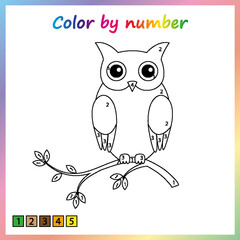 Worksheet for education. painting page, color by numbers.  Game for preschool kids.