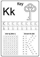 Writing A-Z, alphabet, exercises game for kids. Writing letter K