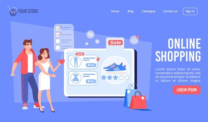 Online shopping in internet store landing page