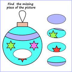 Visual logic puzzle: Find missing piece - Puzzle game for kids. Worksheet for Children.
