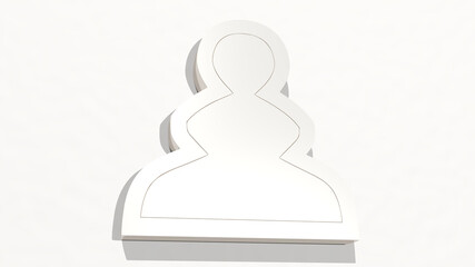  from a perspective on the wall. A thick sculpture made of metallic materials of 3D rendering