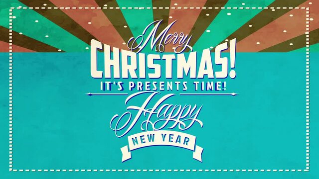 vintage merry christmas and happy new year sign with classic calligraphy and layered background with falling snow