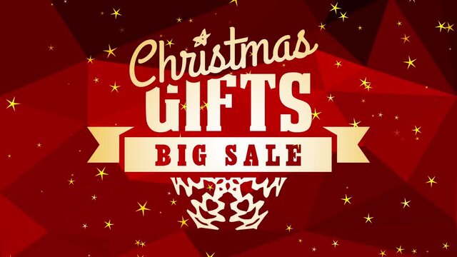 christmas gifts big trading commercial art with calligraphy decorated with snowflake detailed over ruby polygon background