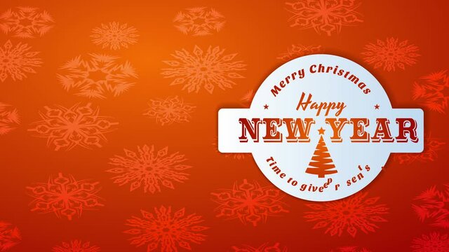 christmas and new years postcard with oval mark floating over gradient orange background with unique flake visual