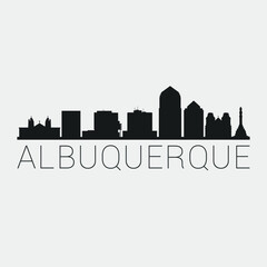 Albuquerque New Mexico City. The Skyline in Silhouette of City. Black Design Vector. The Famous and Tourist Monuments. The Buildings Tour in Landmark.