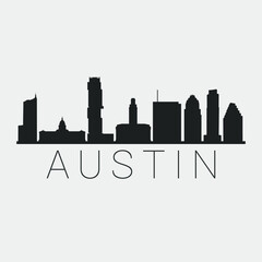 Fototapeta premium Austin Texas City. Skyline Silhouette City. Design Vector. Famous Monuments Tourism Travel. Buildings Tour Landmark.