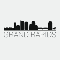 Fototapeta premium Grand Rapids Michigan Skyline. Silhouette City Design Vector Famous Monuments.