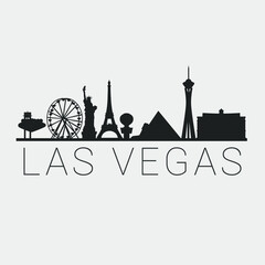 Las Vegas Nevada. Skyline Silhouette City. Design Vector. Famous Monuments Tourism Travel. Buildings Tour Landmark.
