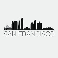 Naklejka premium San Francisco California. The Skyline in Silhouette of City. Black Design Vector. 