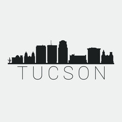 Fototapeta premium Tucson Arizona. The Skyline in Silhouette of City. Black Design Vector. The Famous and Tourist Monuments. The Buildings Tour in Landmark.