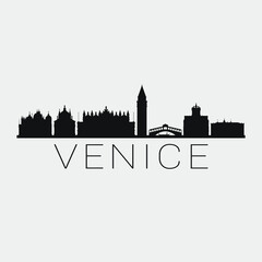 Venice Italy. The Skyline in Silhouette of City. Black Design Vector. The Famous and Tourist Monuments. The Buildings Tour in Landmark.