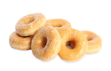 Sweet delicious glazed donuts on white background