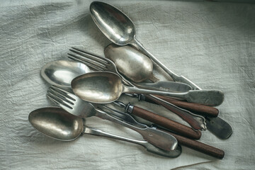 Antique silver Cutlery, forks and spoons.