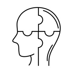 alzheimer disease, male profile silhouette puzzle solution, decrease in mental human ability line style icon
