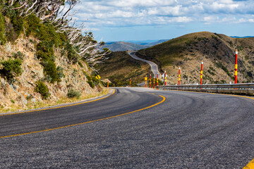 Great Alpine road winding from Mt Hotham to Harrietville in the Victorian high country, Victoria, Australia 