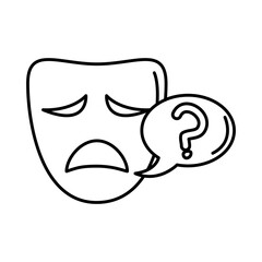 alzheimer disease, sad mask talk question sign, decrease in mental human ability line style icon