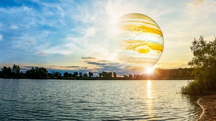 Jupiter in the cloud landscape. New sunset