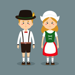 Couple Character Germany Wearing Traditional Dress