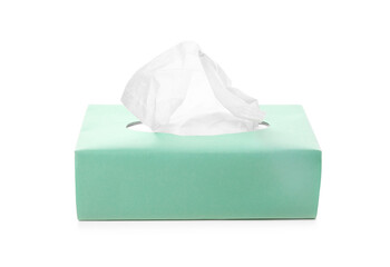 Box of paper tissues isolated on white