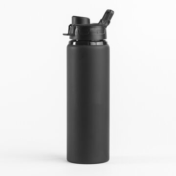 Black Water Bottle Isolated On The White Background