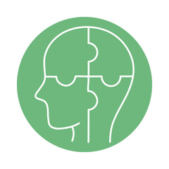 alzheimer disease, male profile silhouette puzzle solution, decrease in mental human ability color block style icon