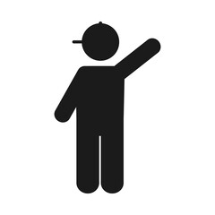 pictogram boy waving icon, silhouette style